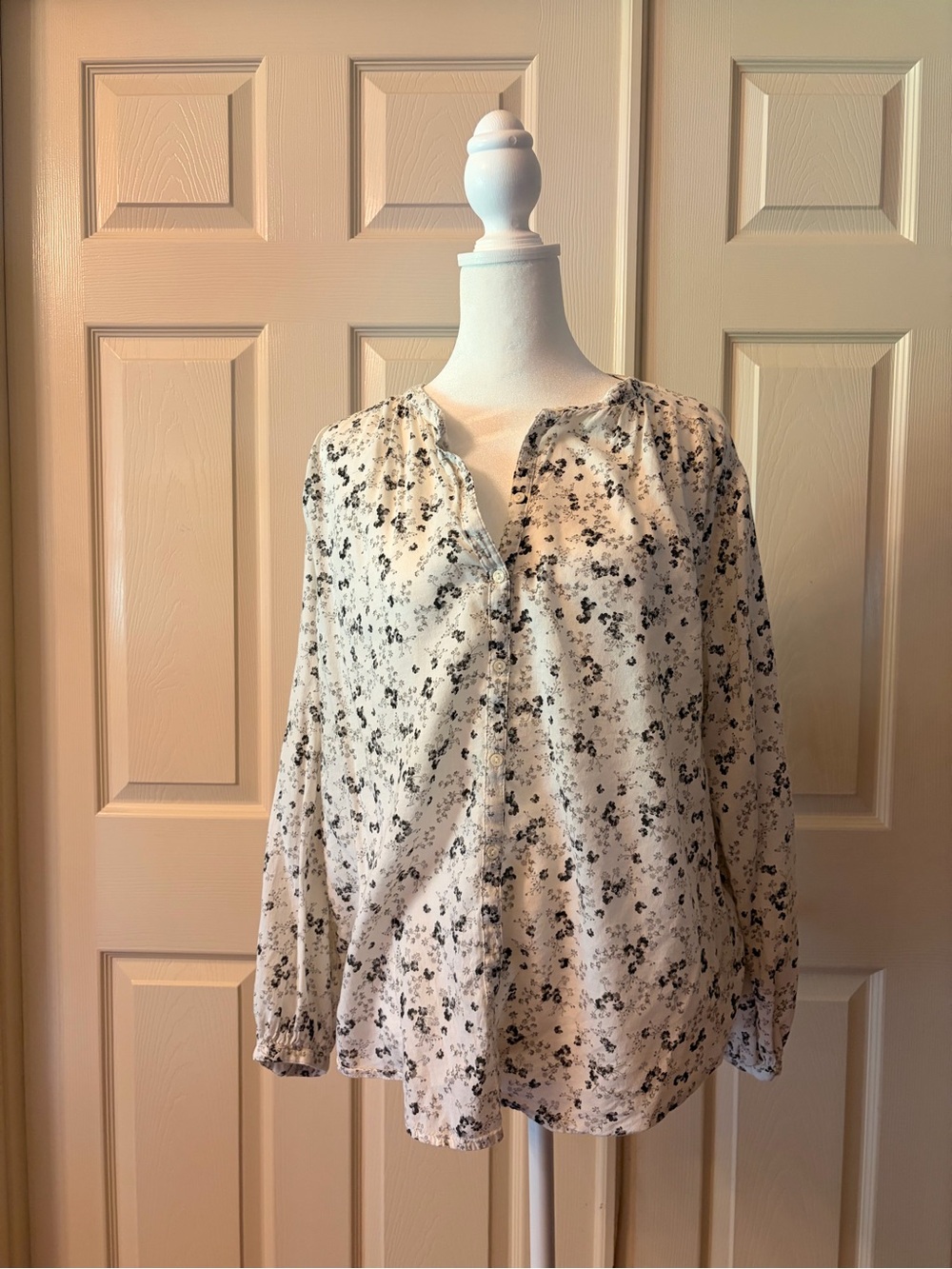 Old Navy Cream Blouse with Black Floral Print